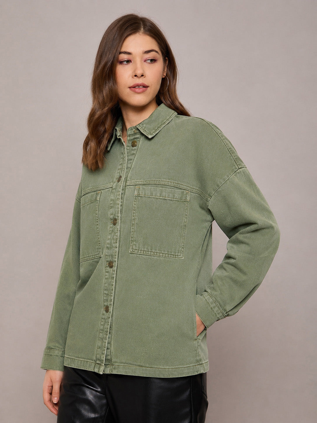 Green Denim Oversized Jacket-SASSAFRAS BASICS