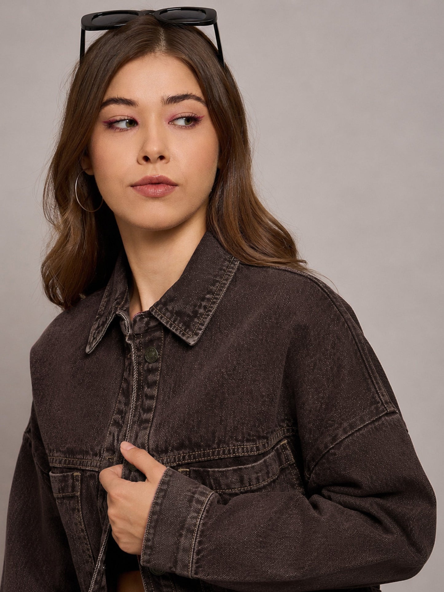 Brown Denim Oversized Jacket-SASSAFRAS BASICS