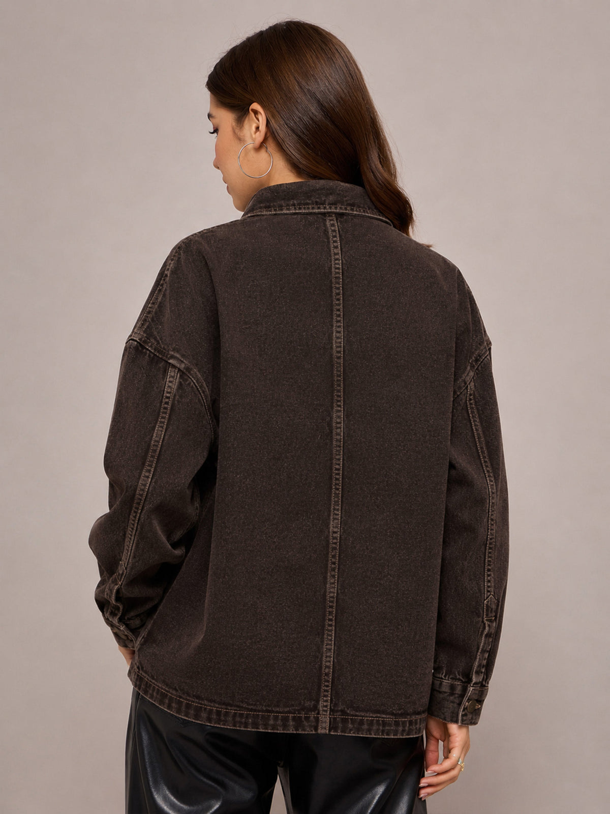 Brown Denim Oversized Jacket-SASSAFRAS BASICS