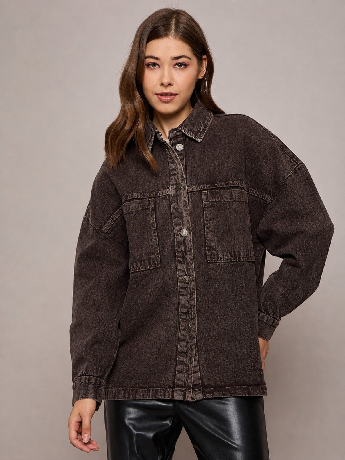 Brown Denim Oversized Jacket-SASSAFRAS BASICS