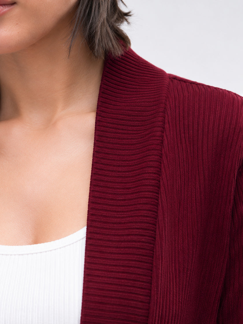 Maroon Full Sleeves Rib Shrug-SASSAFRAS BASICS