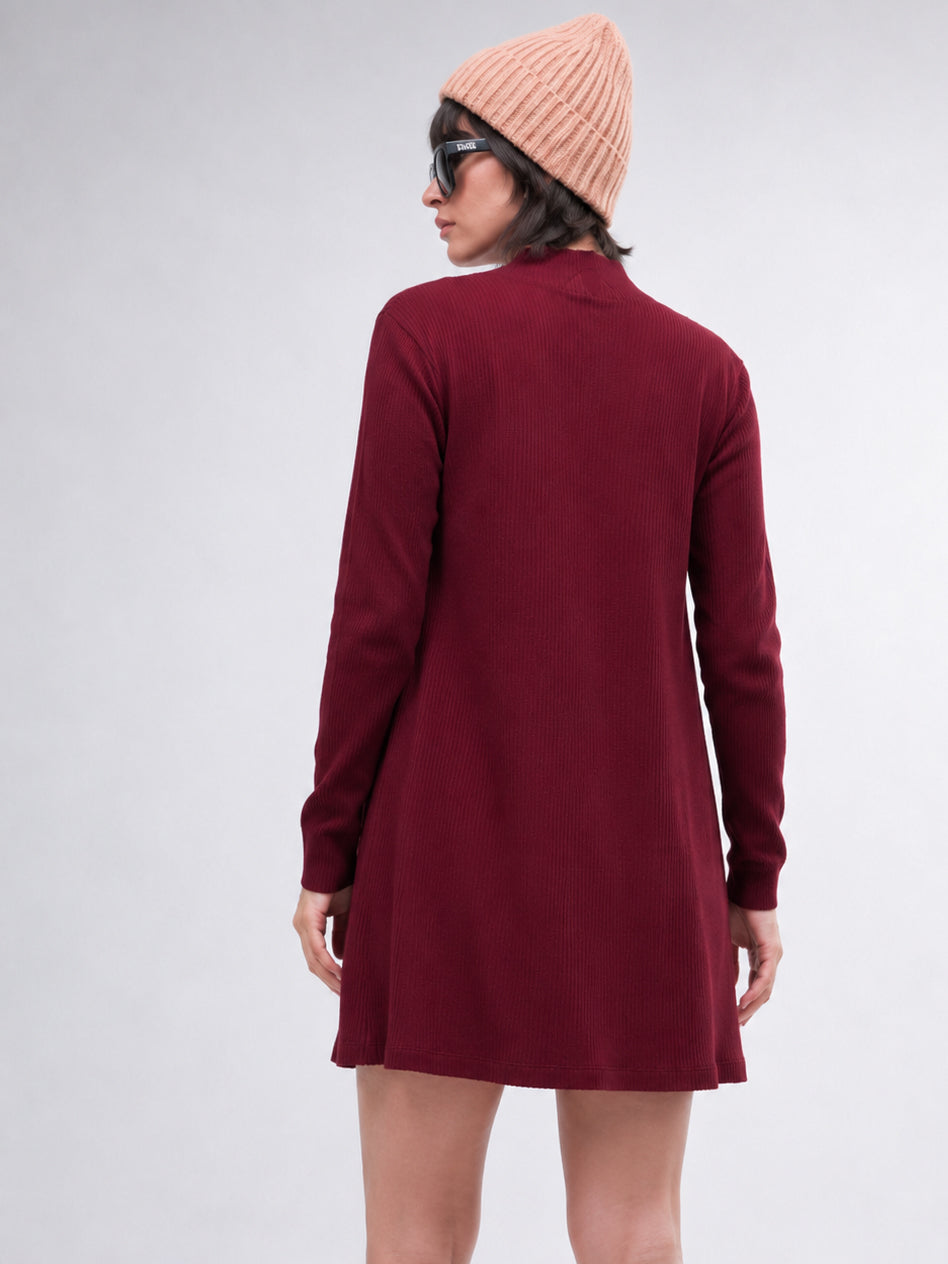 Maroon Full Sleeves Rib Shrug-SASSAFRAS BASICS