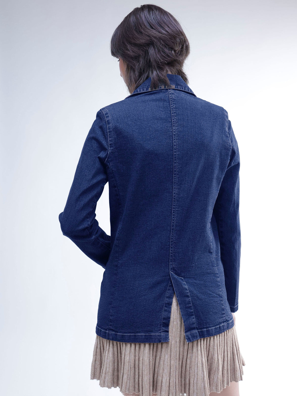 Navy Denim Notch Collar Oversize Blazer -SASSAFRAS