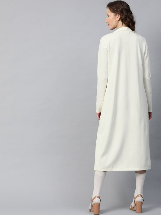 Off White Rib Front Open Longline Shrug