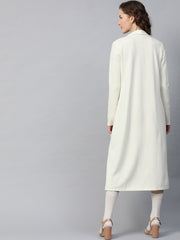 Off White Rib Front Open Longline Shrug