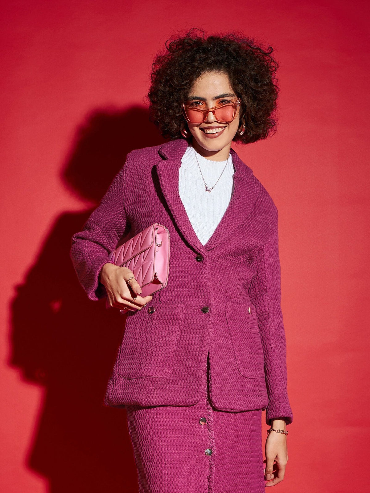 Women Tweed Notch Collar Blazer
