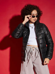Women High Neck Horizontal Quilt Puffer Jacket