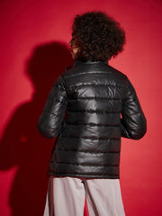 Women High Neck Horizontal Quilt Puffer Jacket