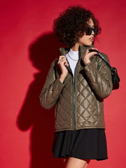 Women Diamond Quilted Hooded Puffer Jacket
