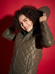 Women Diamond Quilted Hooded Puffer Jacket