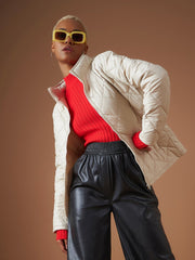 Women Diamond Quilted Hooded Puffer Jacket