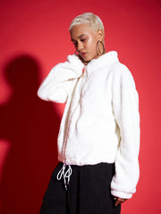 Women Green Fur Drawstring Jacket