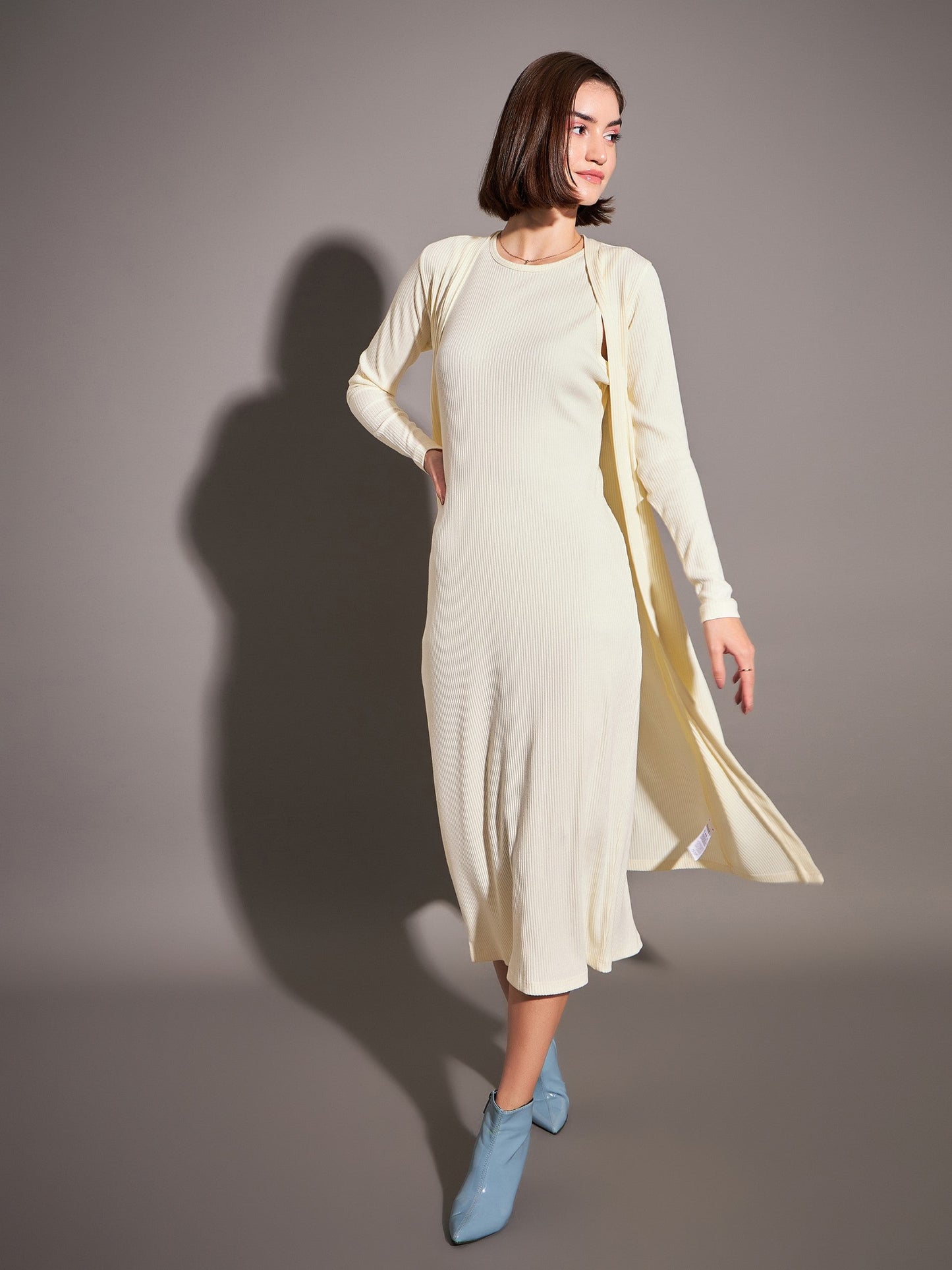 women off white rib front open shrug sfjckt6902