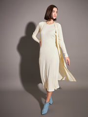 Women Off-White Rib Front Open Shrug