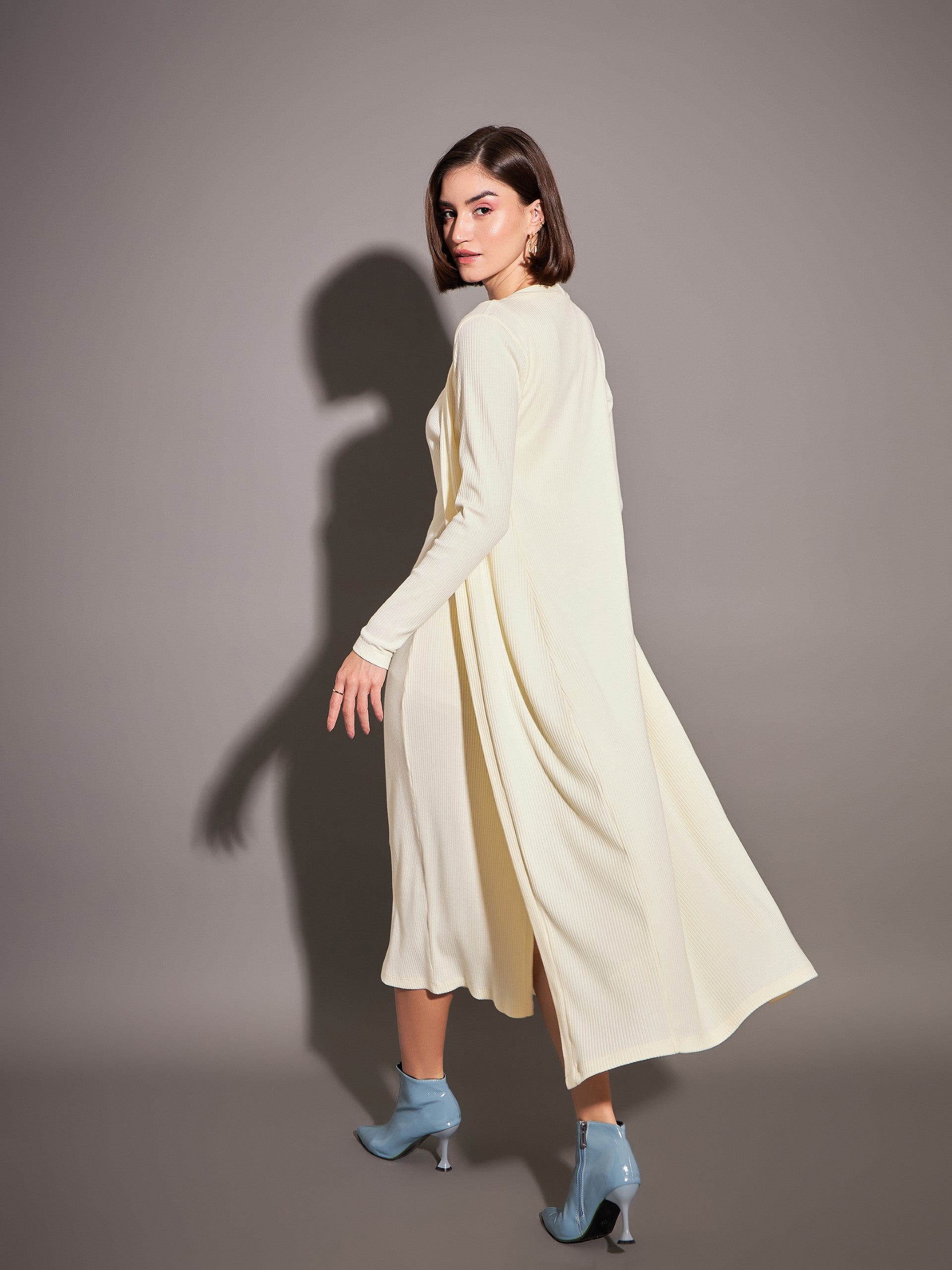 women off white rib front open shrug sfjckt6902