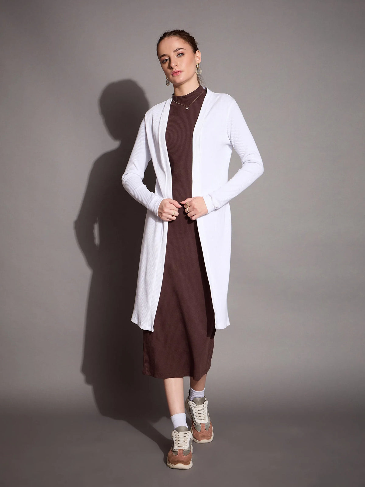 Women Black Rib Full Sleeves Shrug