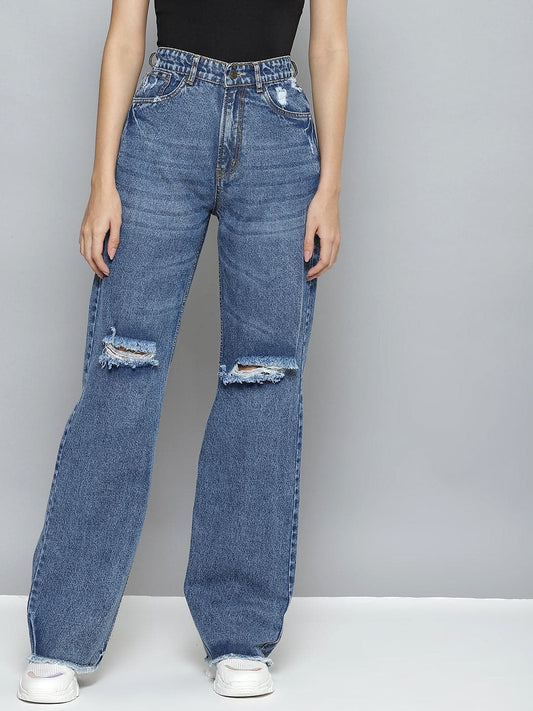 women ice blue wide leg distressed slit jeans sfjean0198