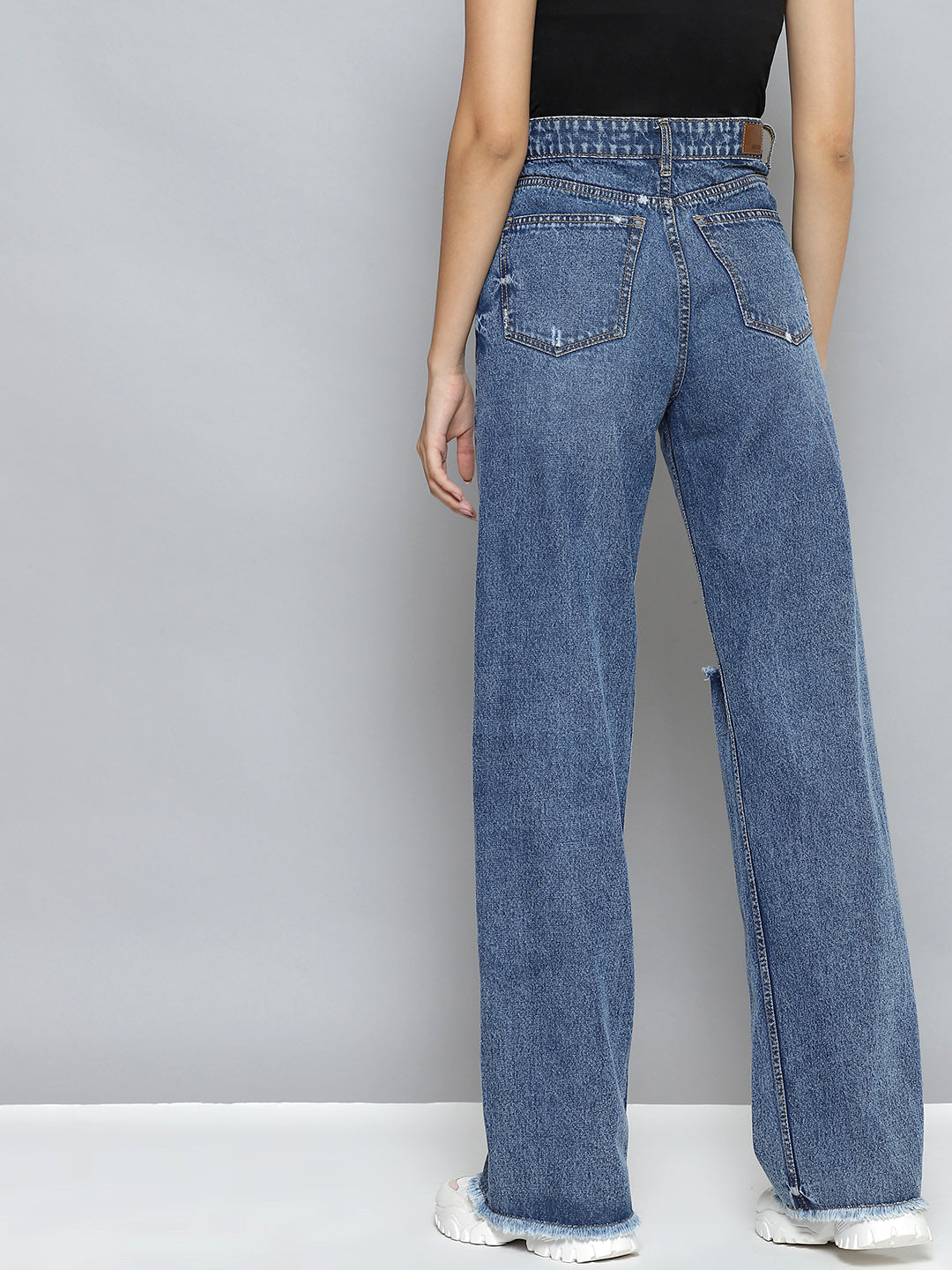 women ice blue wide leg distressed slit jeans sfjean0198