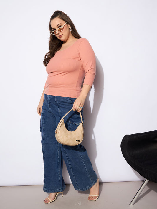 Women Navy Denim Front Seam Side Pockets Straight Jeans