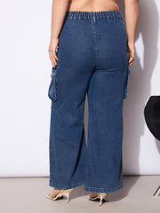 Women Navy Denim Front Seam Side Pockets Straight Jeans