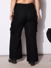 Women Black Denim Front Seam Side Pockets Straight Jeans