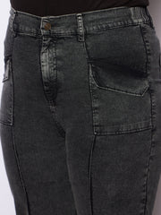 Women Black Denim Front Seam Detail Straight Jeans
