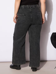 Women Black Denim Front Seam Detail Straight Jeans