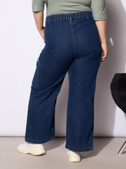 Women Navy Denim Side Pockets Straight Jeans