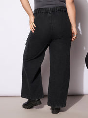 Women Black Denim Side Pockets Straight Jeans