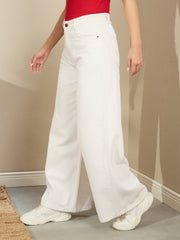 Women White Low Waist Wide Leg Baggy Jeans