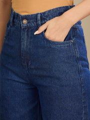 Women Navy Blue Wash High Waist Straight Fit Jeans