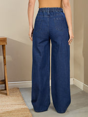 Women Navy Blue Wash High Waist Straight Fit Jeans