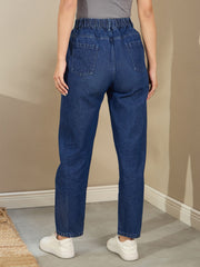 Women Navy Blue Washed Tapered Jeans