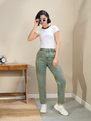 Women Green Washed Tapered Jeans