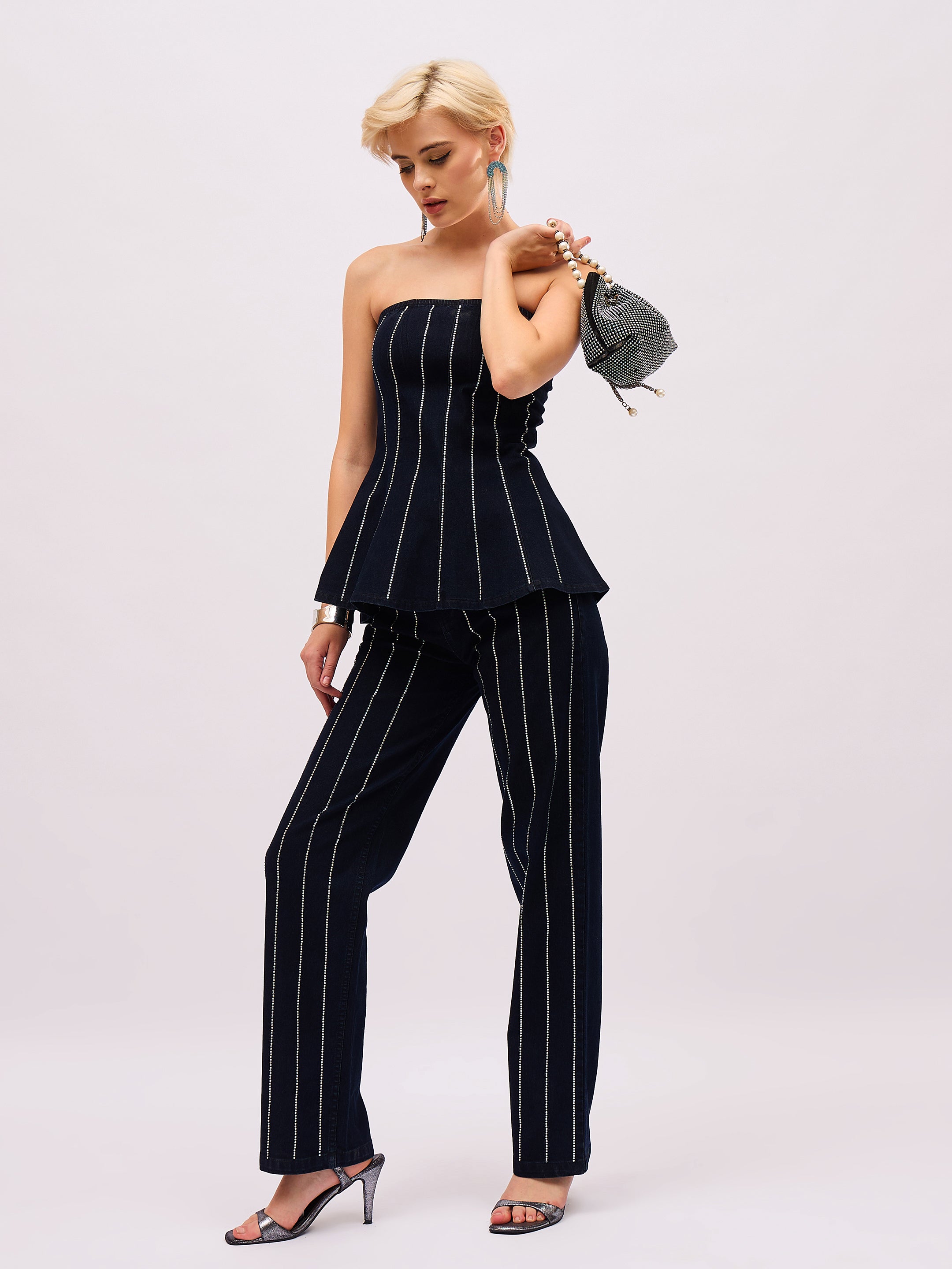 Jet Black Denim Front Stud Straight Fit Jeans SASSAFRAS