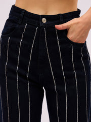 Jet Black Denim Front Stud Straight Fit Jeans SASSAFRAS