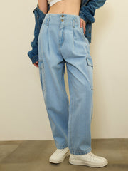Ice Blue Wash High Rise Cargo Jeans SASSAFRAS