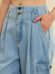 Ice Blue Wash High Rise Cargo Jeans SASSAFRAS