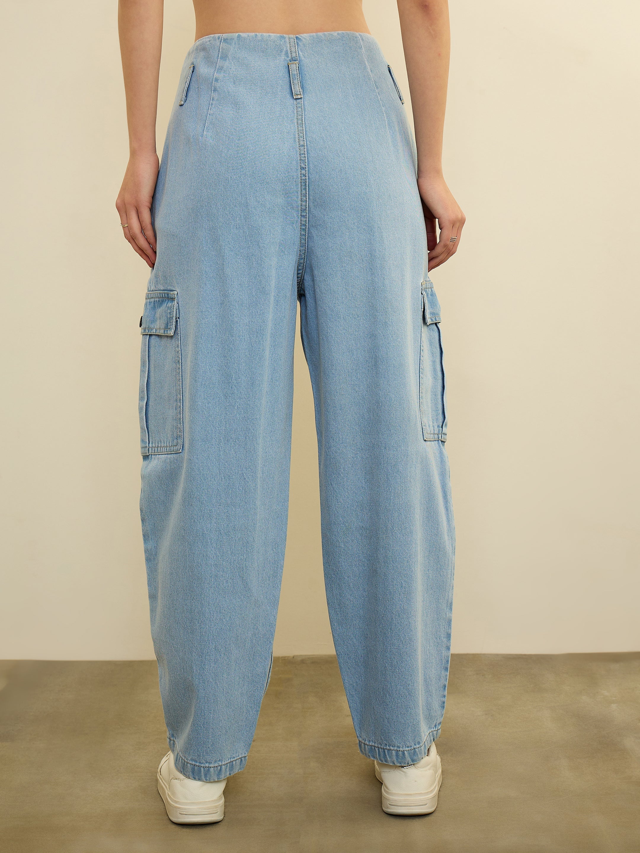 Ice Blue Wash High Rise Cargo Jeans SASSAFRAS