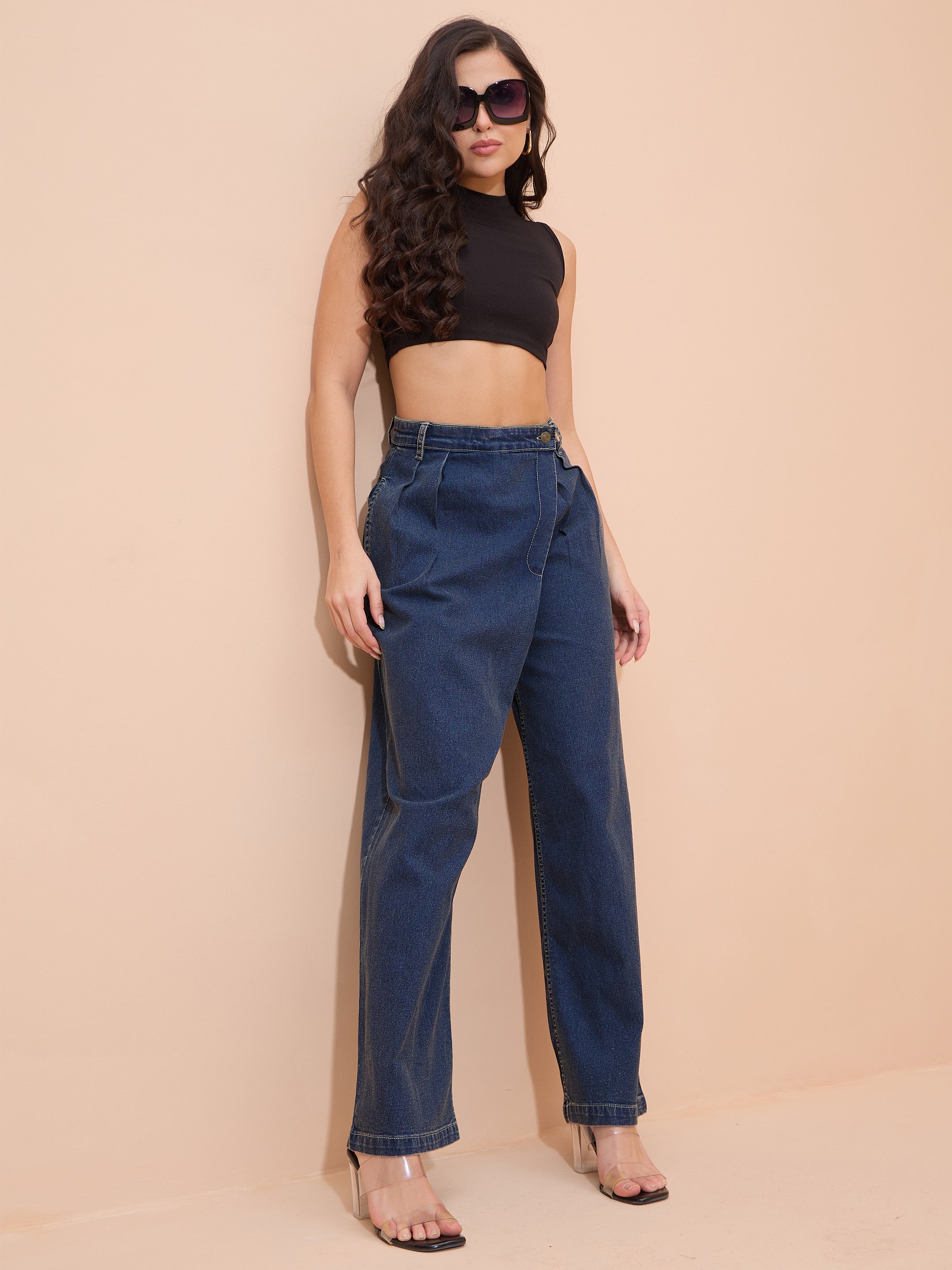 Blue Acid Wash Wrap Straight Jeans SASSAFRAS