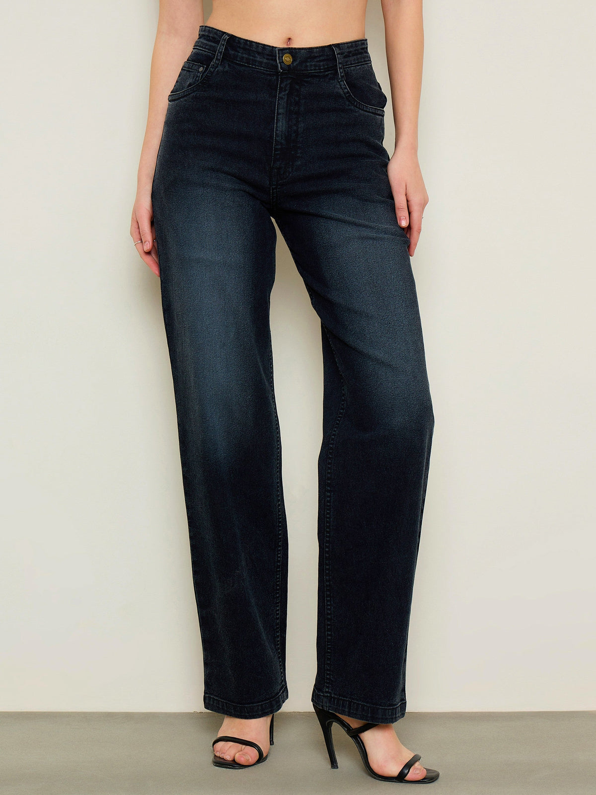 Black Wash Low Waist Straight Fit Jeans SASSAFRAS BASICS