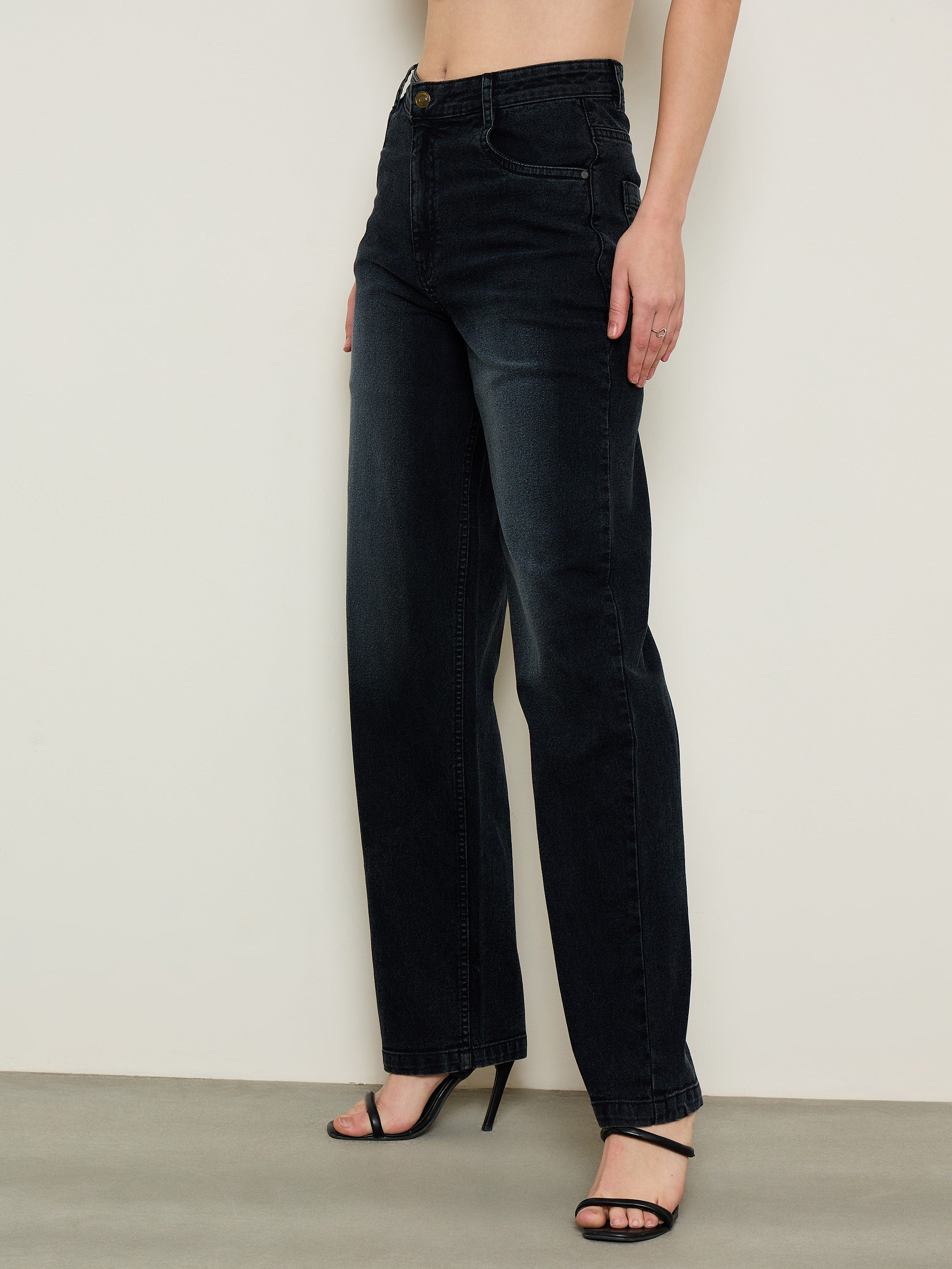 Black Wash Low Waist Straight Fit Jeans SASSAFRAS BASICS