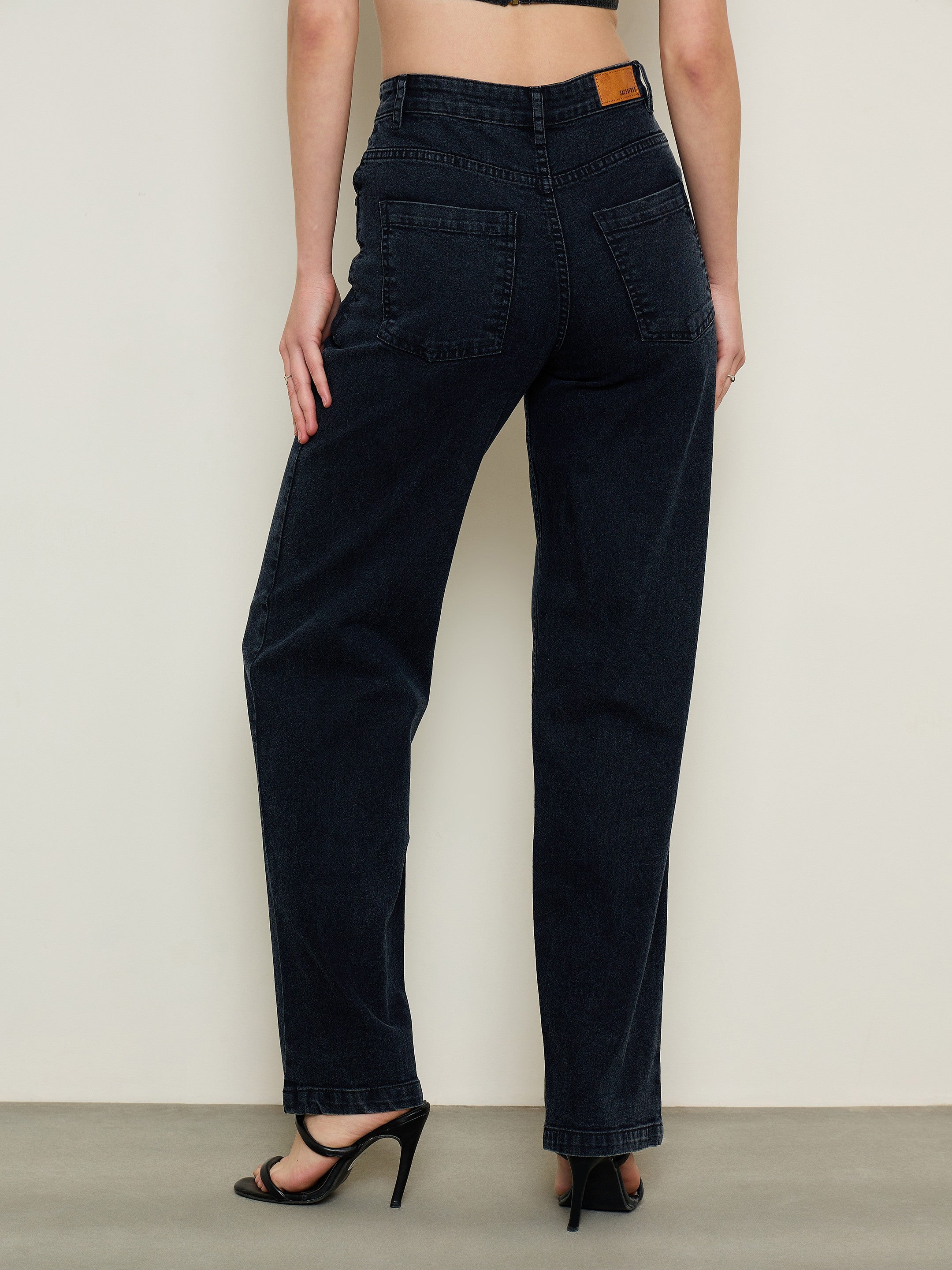 Black Wash Low Waist Straight Fit Jeans SASSAFRAS BASICS