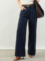 Women Navy High Waist Seam Detail Straight Jeans