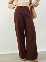 Women Brown High Waist Seam Detail Straight Jeans