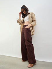 Women Brown High Waist Seam Detail Straight Jeans