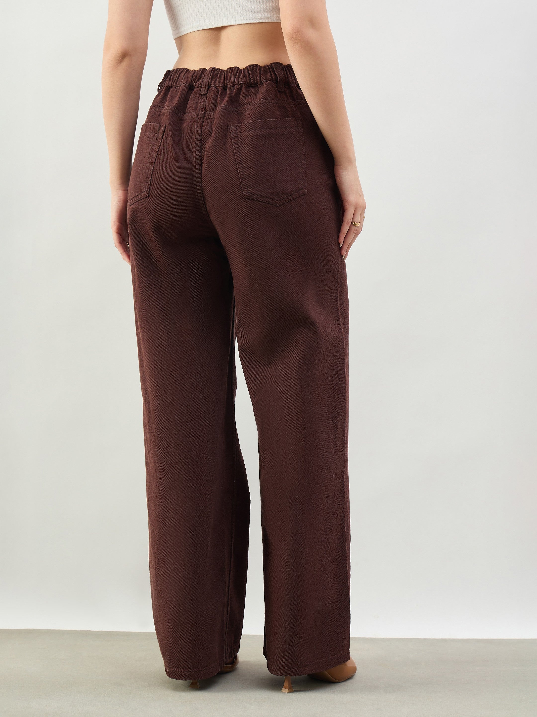 Women Brown High Waist Seam Detail Straight Jeans