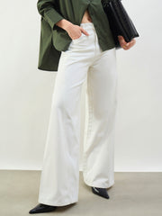 Women White Seam Detail Wide Leg Jeans