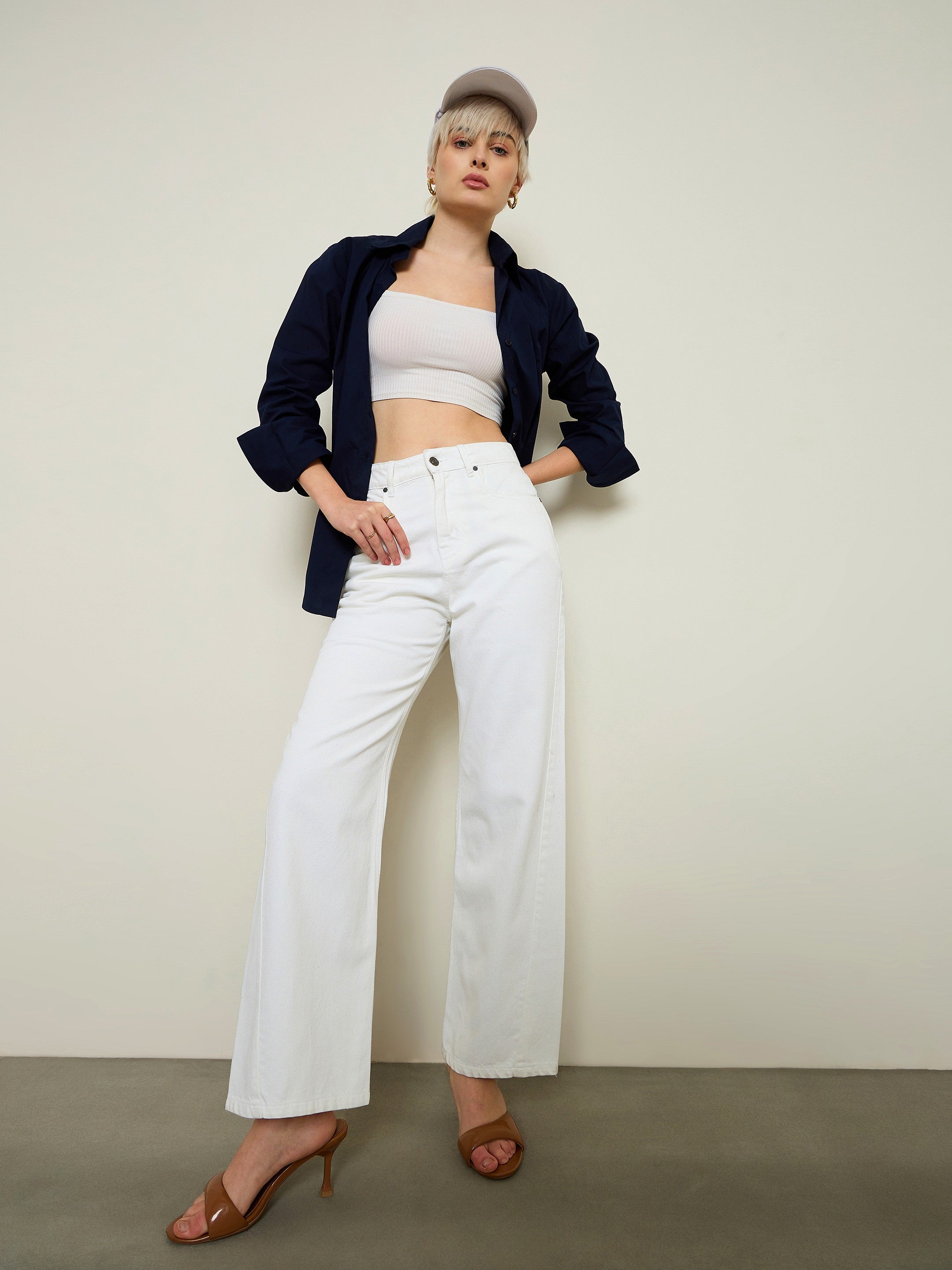 Women White High Waist Straight Jeans
