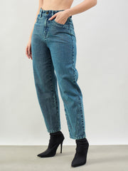 Women Green Wash Balloon Fit Jeans